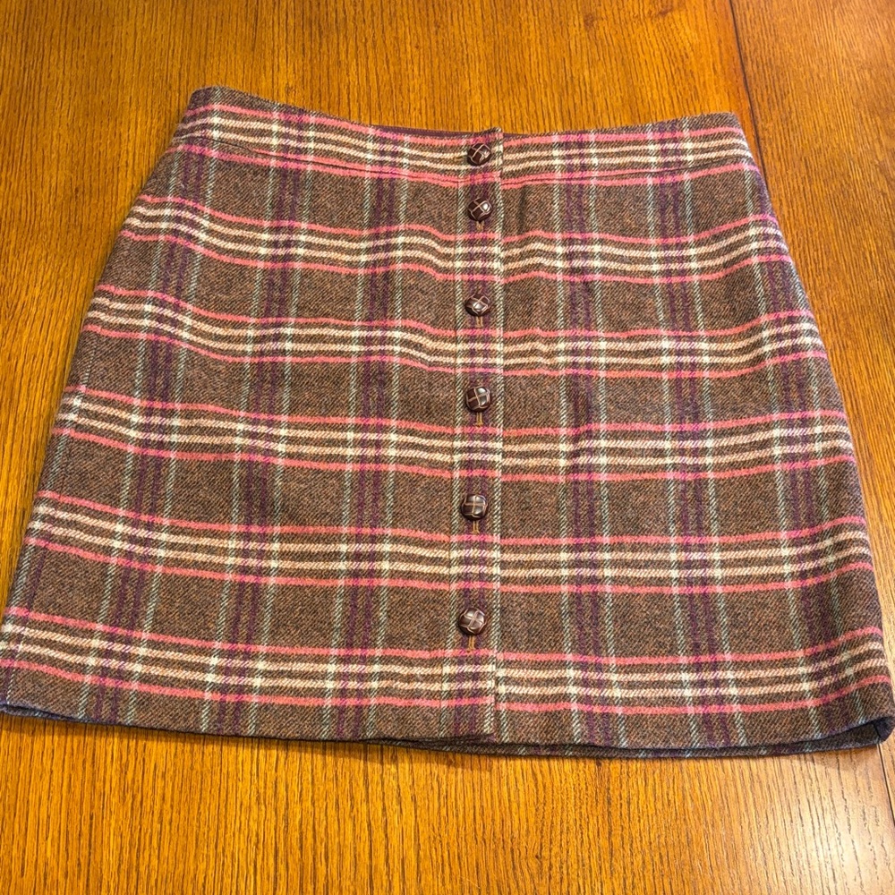 Talbots Plaid Button-Front Skirt Size: 14